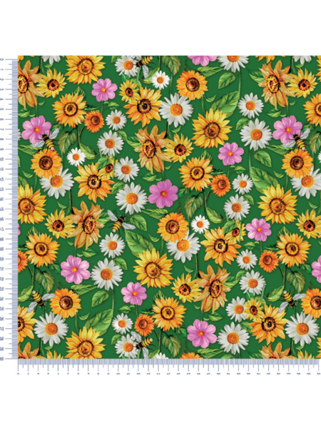 Tecido Tricoline Digital Ibirapuera Têxtil - Coleção Geleia e Mel - Flores e Abelhas