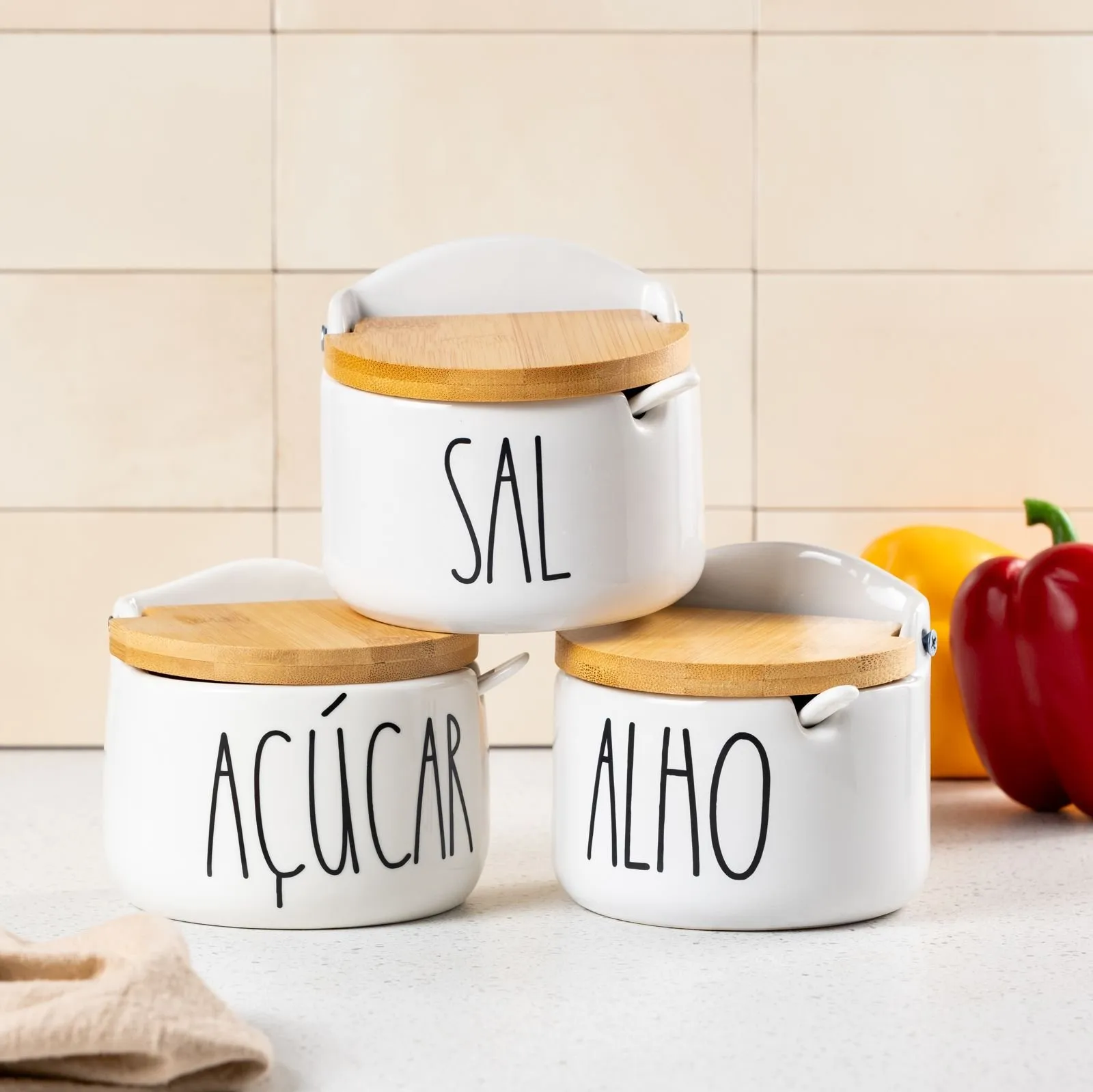 KIT SALEIRO, AÇUCAREIRO E PORTA ALHO SCRIPT | 103 store