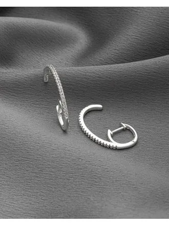 Brinco Ear Hook Fino Cravejado Banhada a Prata 925