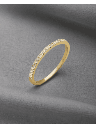 Anel Aparador Cravejado Zircônia Fininho Meia Aliança Folheado a Ouro 18K