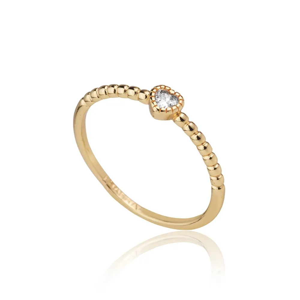Anel Coração Zirconia Lateral Bolinhas Folheado A Ouro 18K RAHRA