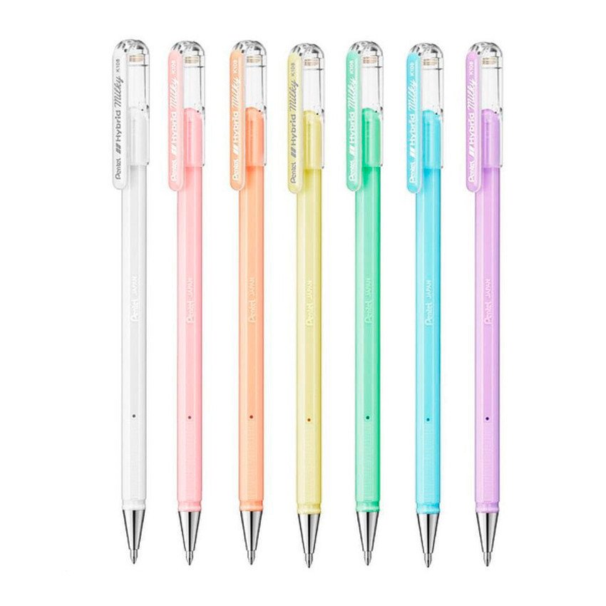 7 Pentel Hybrid Milky Liquid Gel Ink Roller K-108 Pastel Color Pen