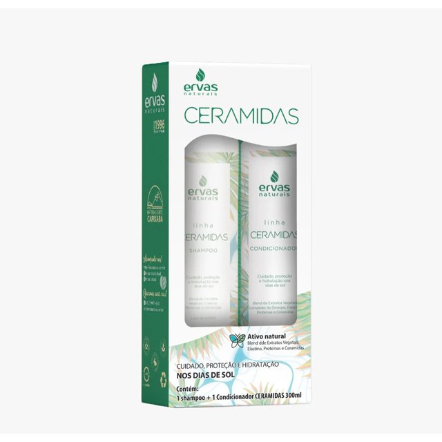 Kit Capilar Ervas Naturais Ceramidas Shampoo 300ml + Condicionador 300ml