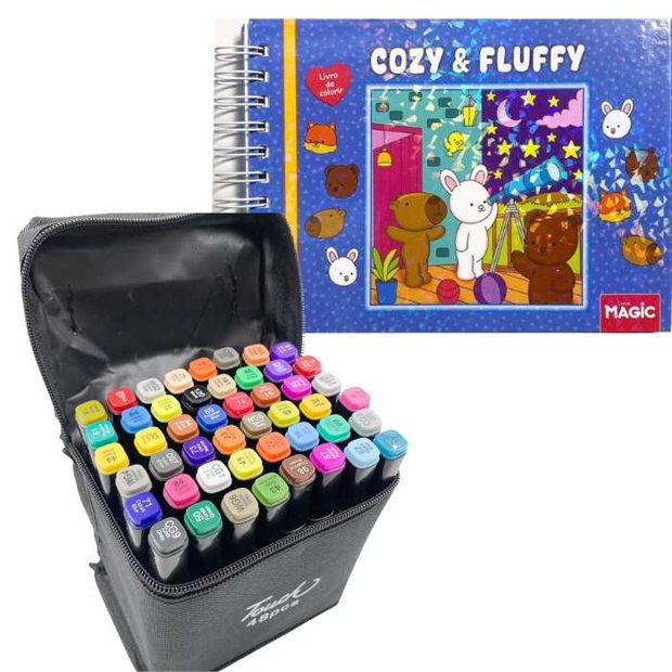 Kit Livro de Colorir Cozy Vibes + Canetinhas 24 Cores BRW