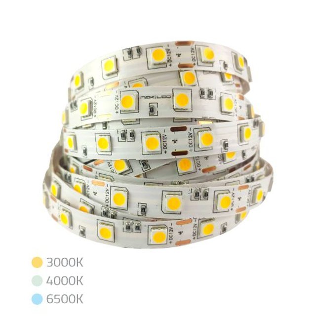 AE-1639_FITA LED 5050, 12W/ M, 60 LEDS/ M, 960LM/ M, IP20 S/ SILICONE ...