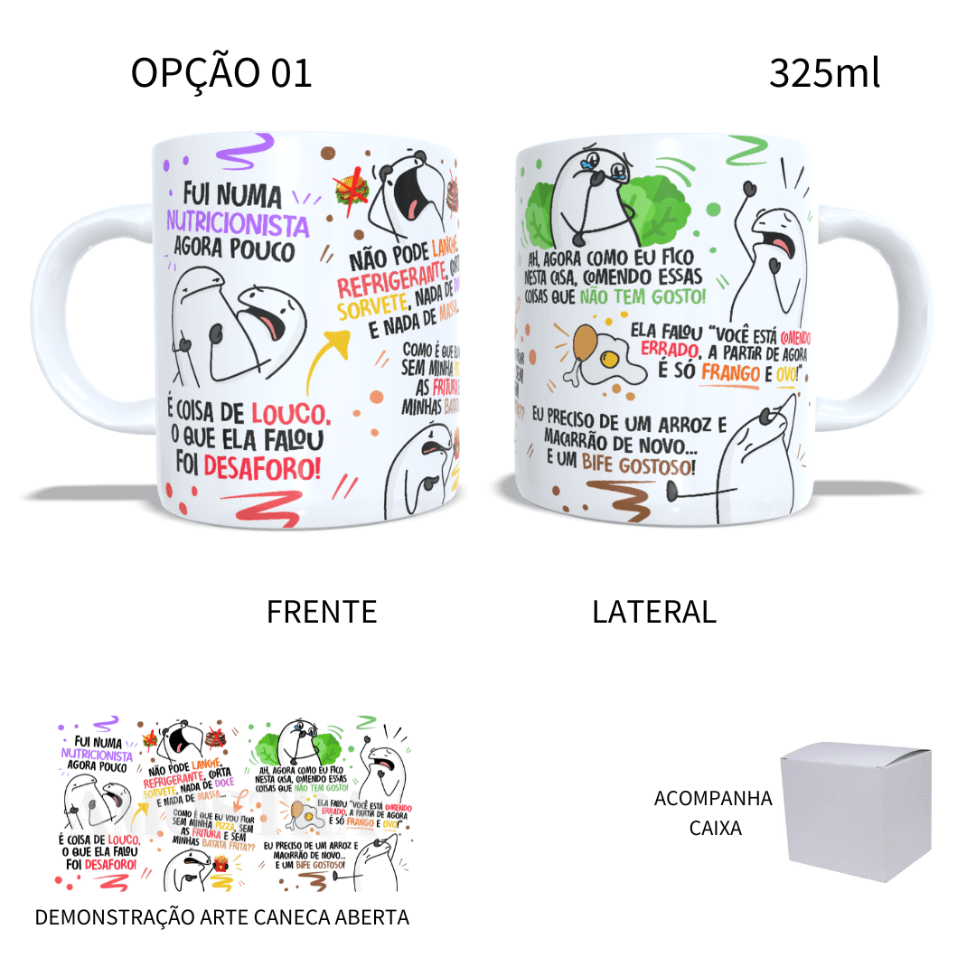 Caneca 325ml Paródia Nutricionista Dieta | LARANJA E MIMOS