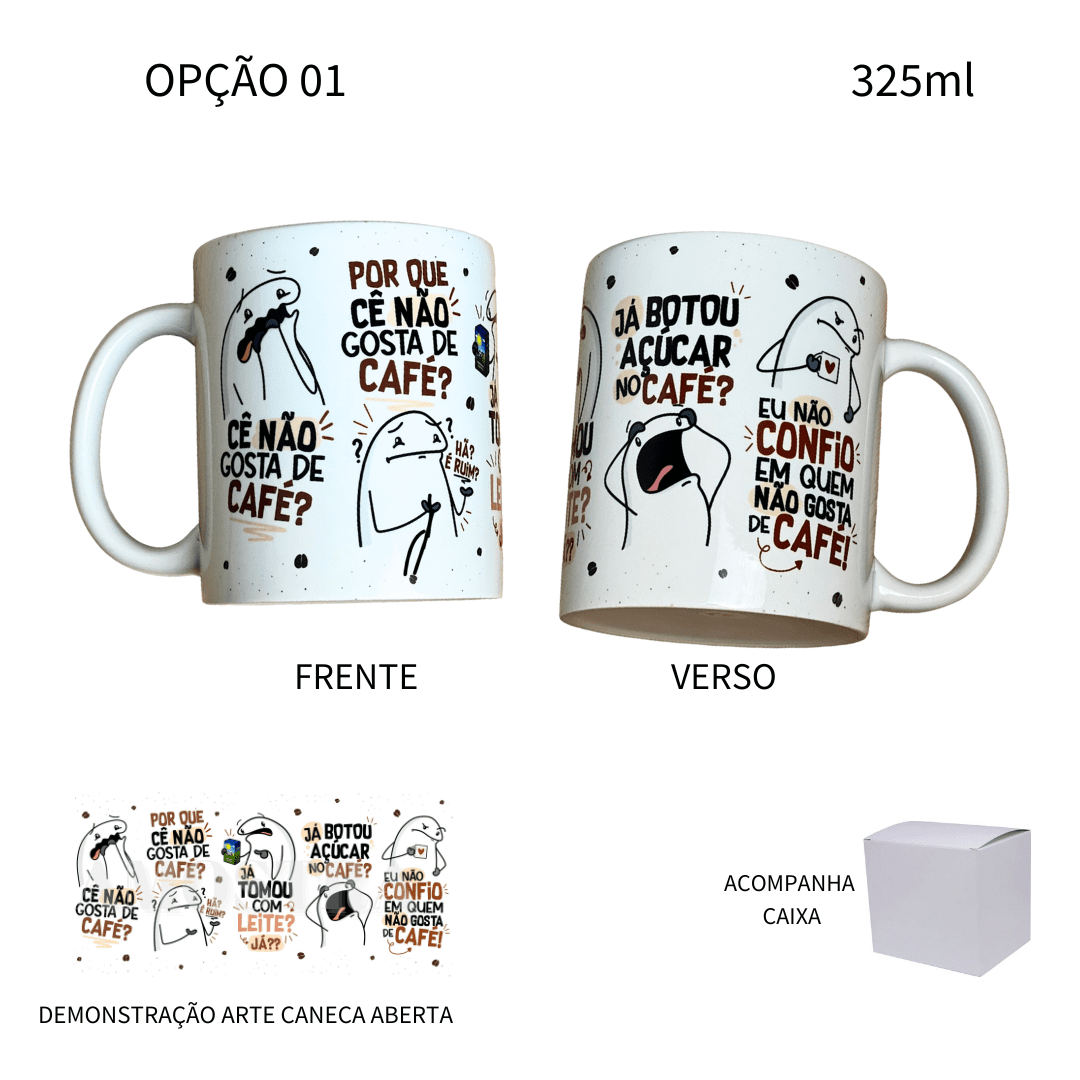 Caneca Flork Meme Com Café, Sem Café