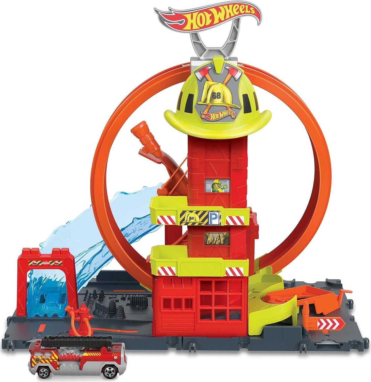 Hot Wheels Conjunto de jogos City Super Twist Tire Shop, gire a chave