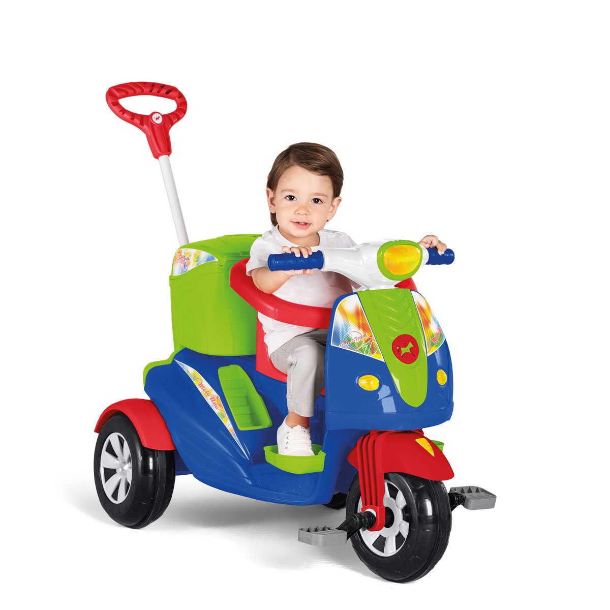 Triciclo Passeio/ Pedal Com 2 Lugares Moto Infantil Calesita Cor Verde E  Laranja