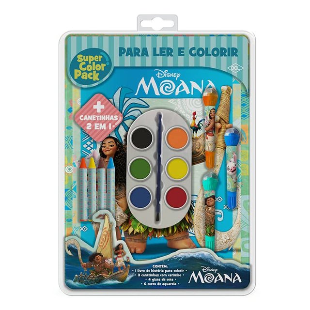 2 livros infantis colorir Moana Disney com lápis de cor + massinha