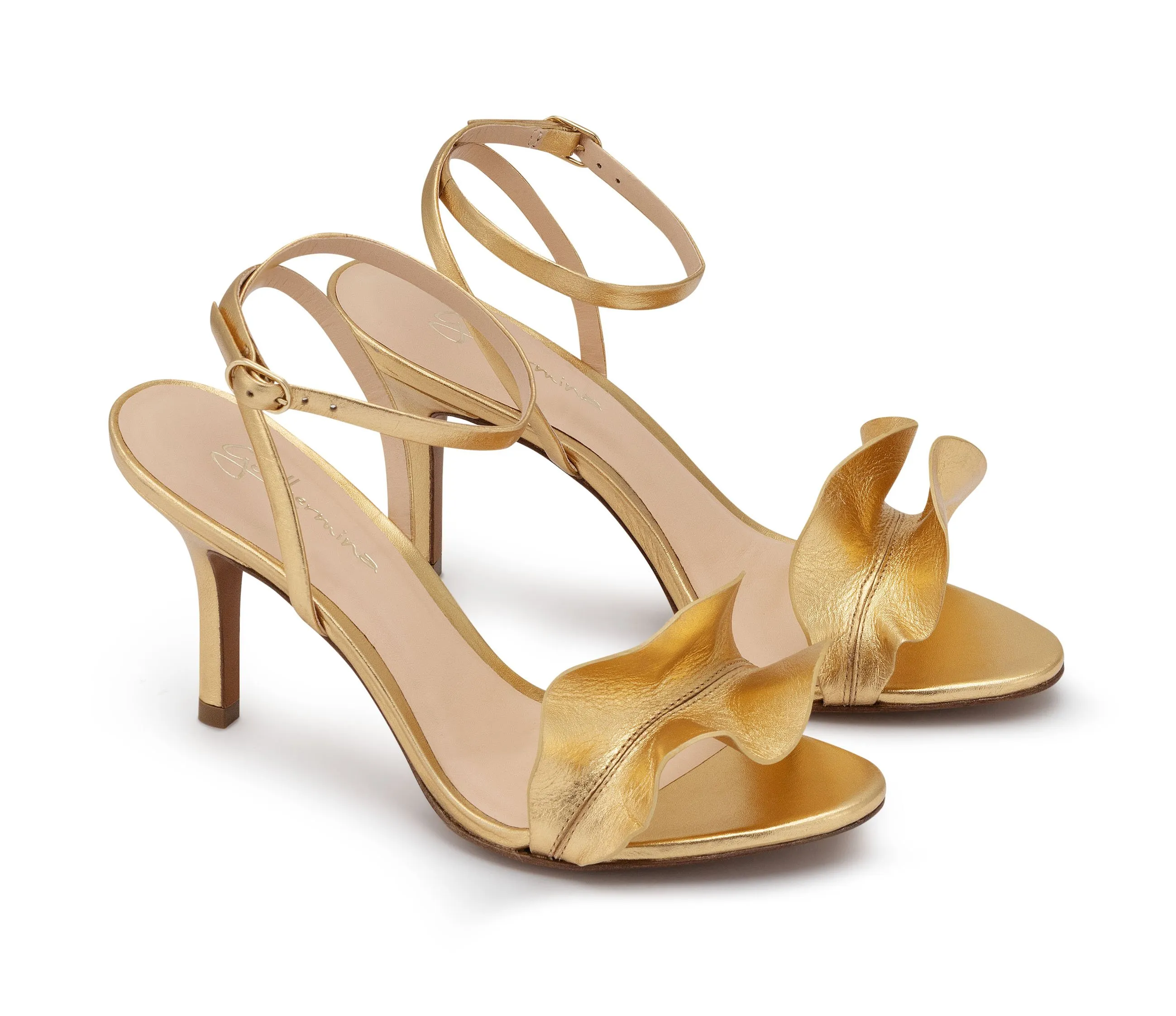 シュリンプG GEÓRGIA SANDÁLIA Couro Metalizado Dourado | Guilhermina Shoes