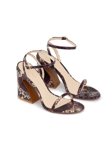 SANDÁLIA ELLEN Couro Python Reticulatus Belly Vinho Guilhermina