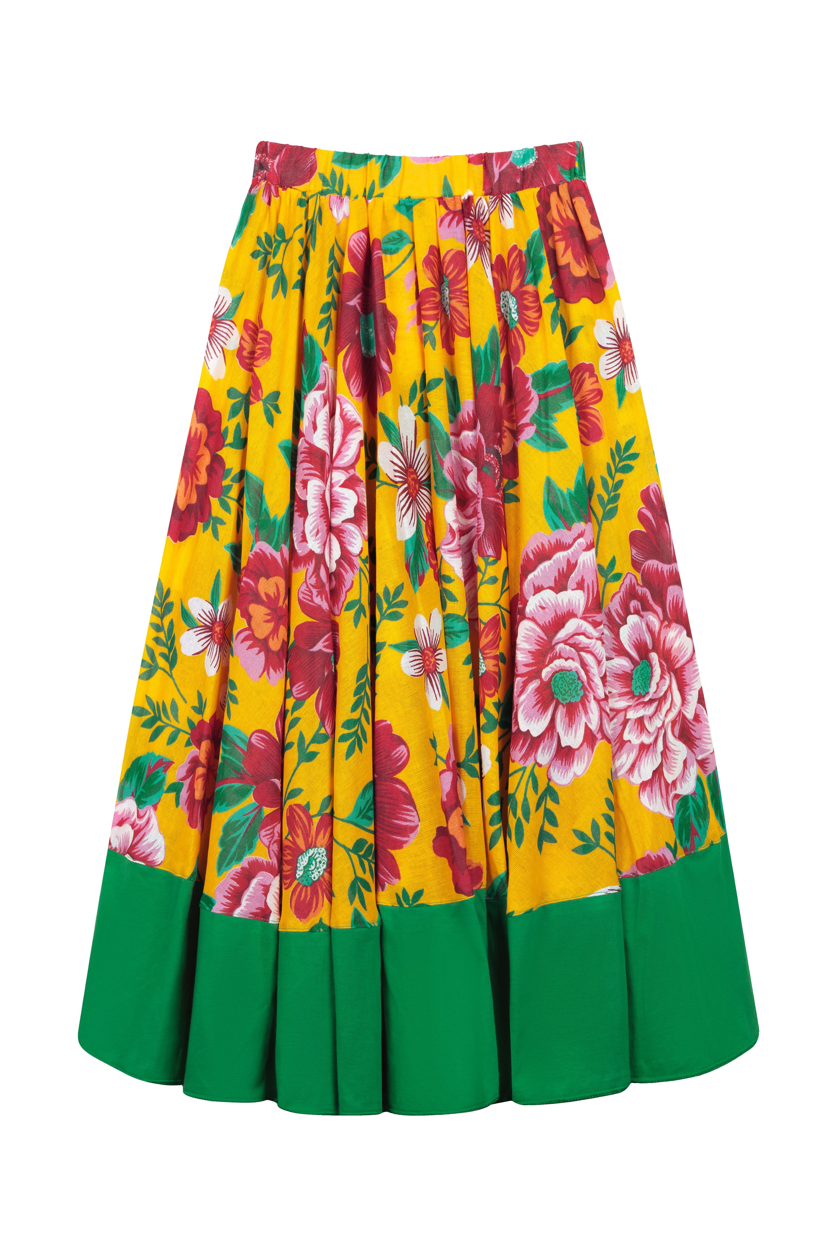 Saia Carimbó amarela saia rodada de chita1