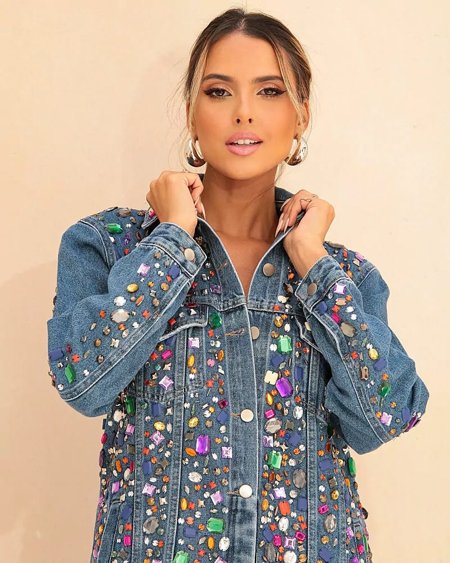 Jaqueta jeans deals pedraria