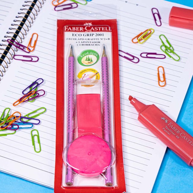 Kit de material escolar Neon com lápis, borracha e apontador Faber-Castell