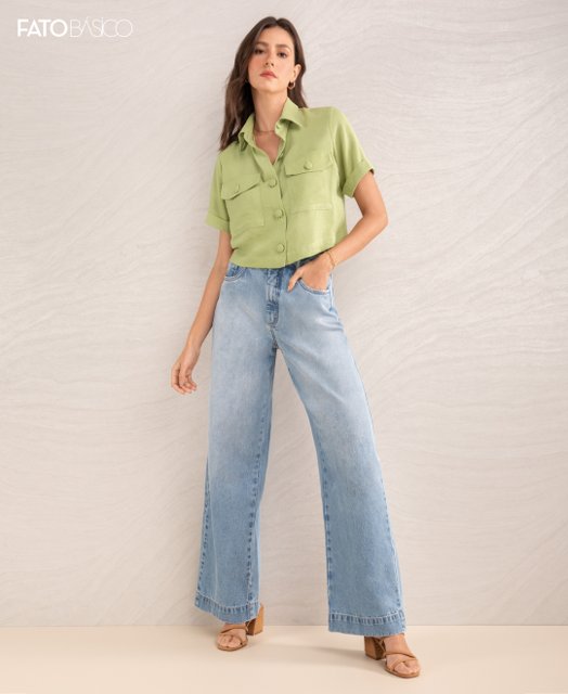 Calças Outlet Calças Largas Fluidas Calça Jeans Wide Leg Barra