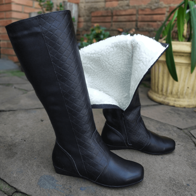 Salto Grosso Cano Alto Bota Sem Salto Bico Fino Bota Feminina Cano