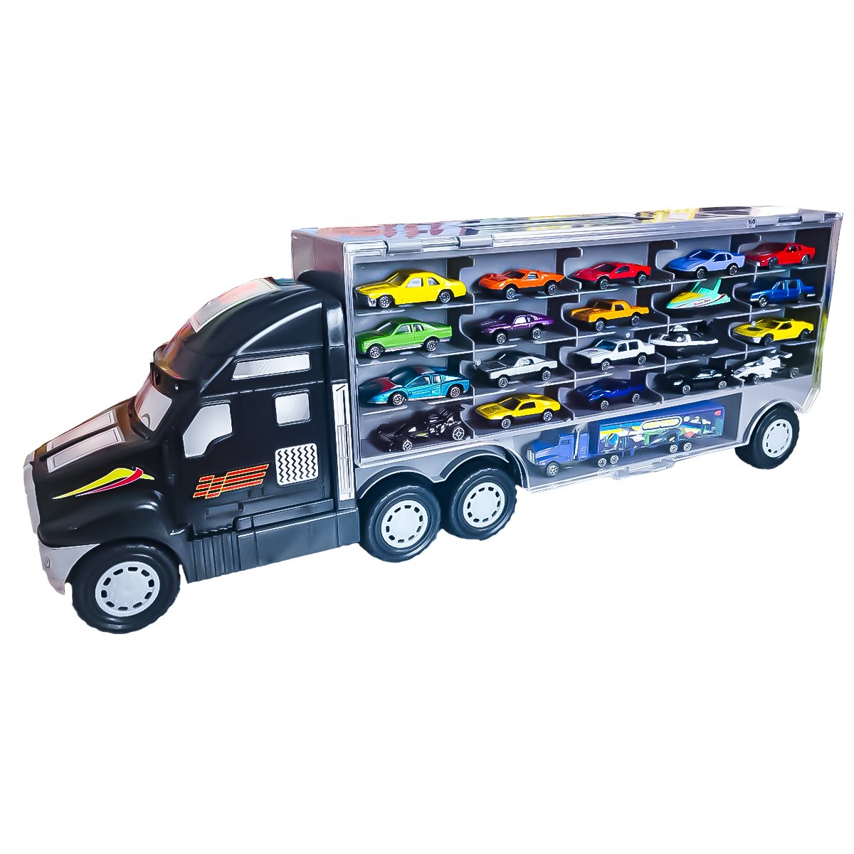 Close de um caminhão de brinquedo de madeira em miniatura