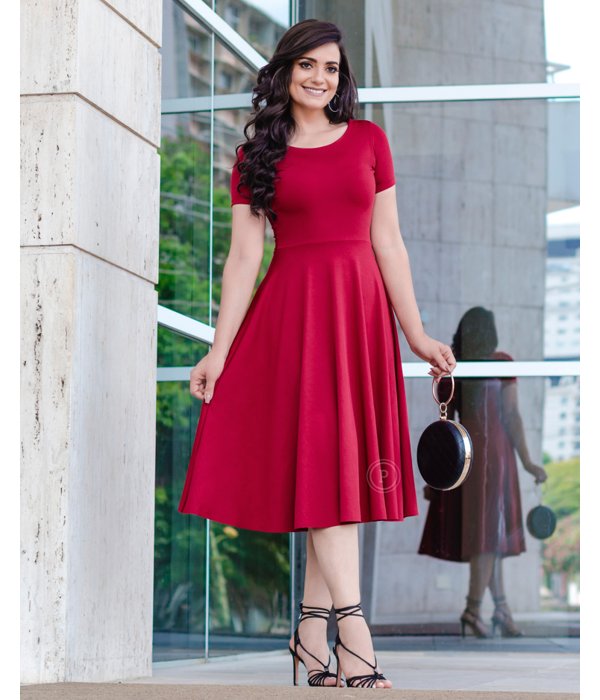 vestido vermelho gode midi