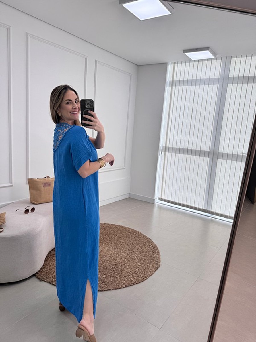 Vestido Solange com Manga e Guipier Linho Italiano Capri 22126 - Tricô ...