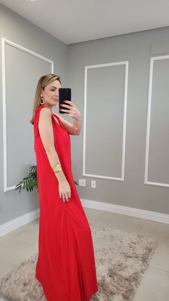 Vestido longo em duas cores hotsell corte acinturado