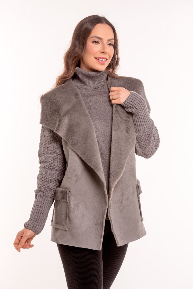 Casaco Suede Com Trançado 00176 Tricô Use Trico