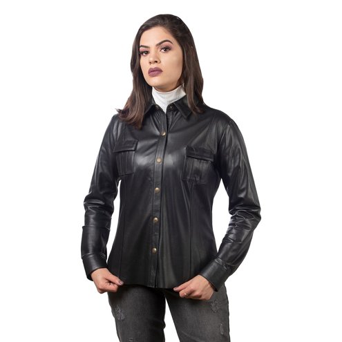 jaqueta de couro de cabra feminina