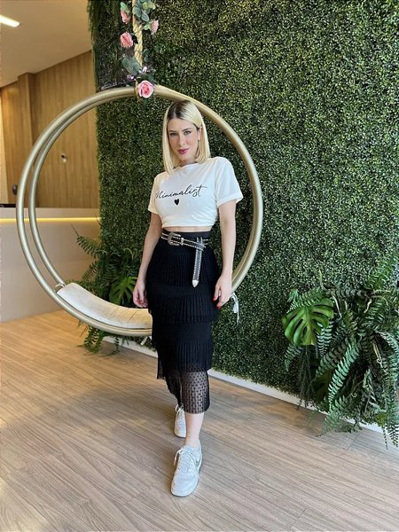 Look Casual Com Saia Midi Saia De Bolinha Midi Comprar Moda Verão