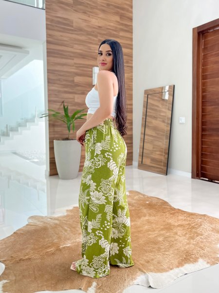 Pantalona Branca Calça Verde Com Blusa Branca Calça Feminina