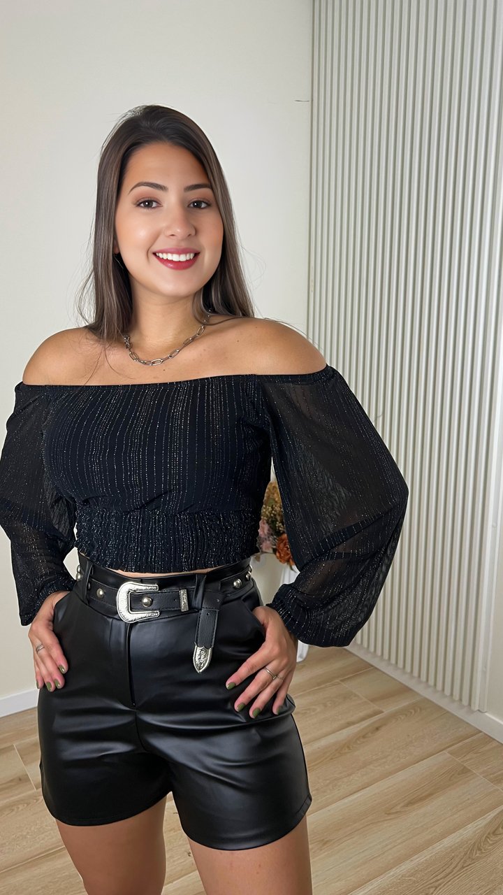 Blusa Cropped Blusa Ciganinha Jeans Manga Longa Blusa