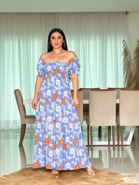 Vestido Longo Azul Estampado Vestido Casual Vestidos Plus Size