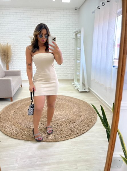 Vestido tomara que deals caia branco curto