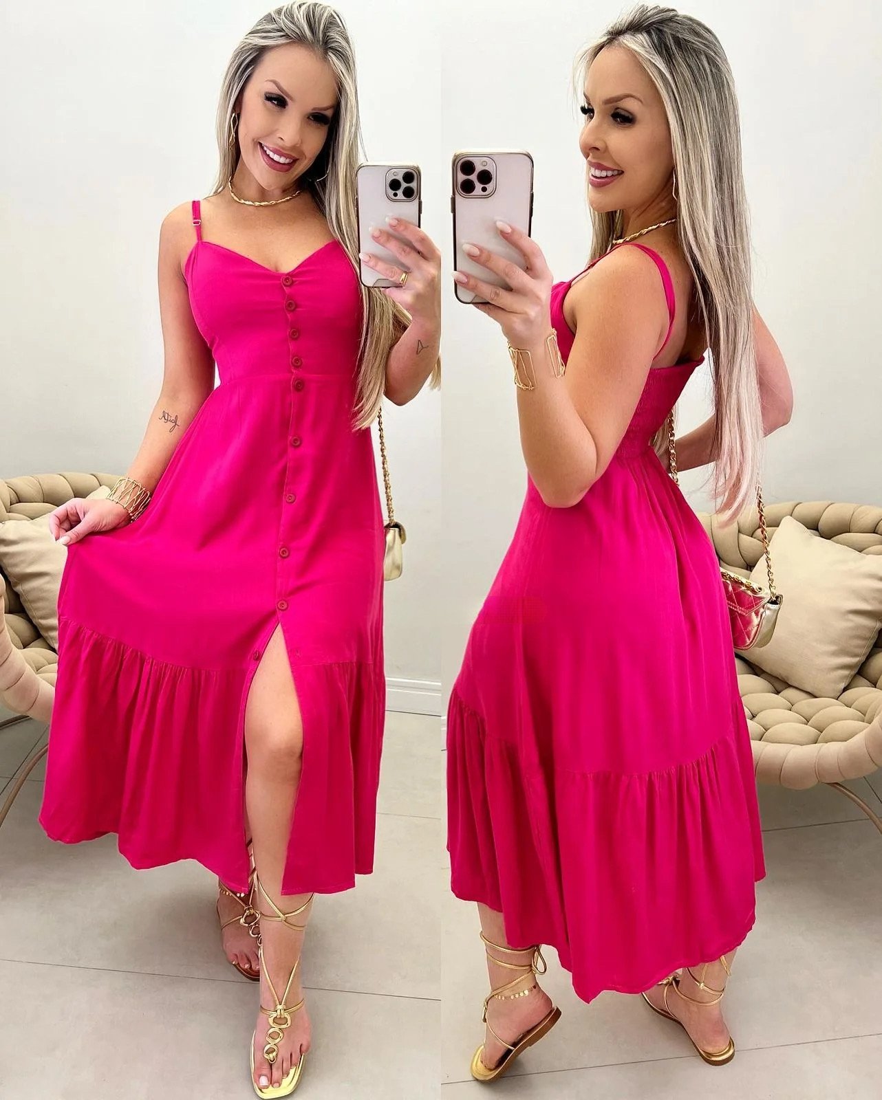 Vestido Midi com Bojo Alça Regulável