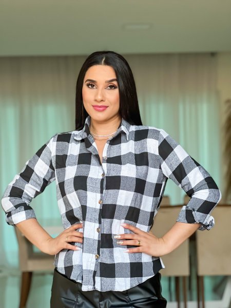 Camisa Xadrez Preta e Branca MARIA Iara Fashion
