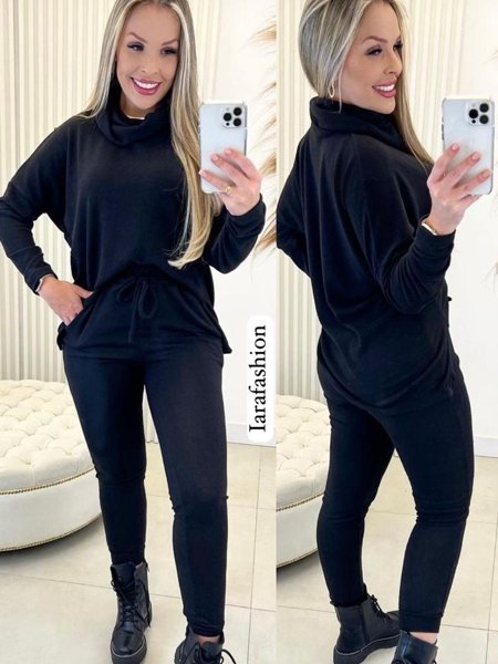 Conjunto Cropped e Calça Duna Preto - Olivia