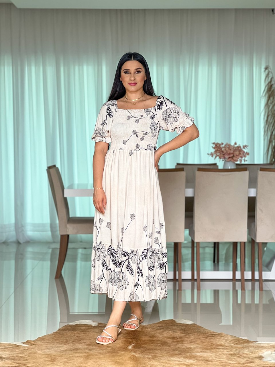 Lastex Vestidos Com Manguinha Princesa Vestido Feminino Midi - Main Image