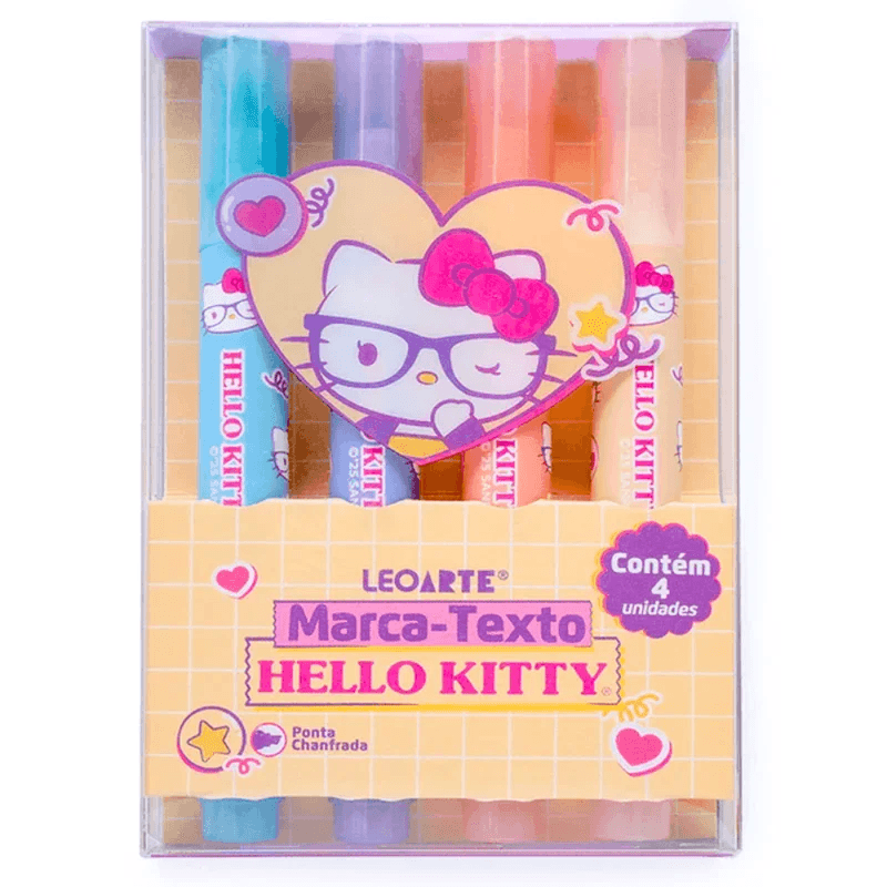Marca Texto Hello Kitty 4 Cores LeoArte Retrô | Nova Ondina