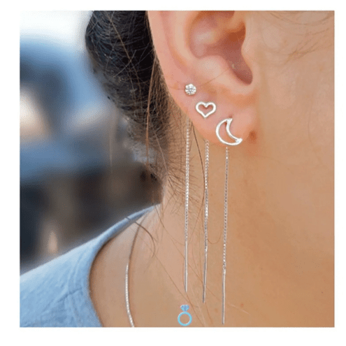 Brinco De Prata Piercing Corrente Orelha Cruz 925 Tendencia