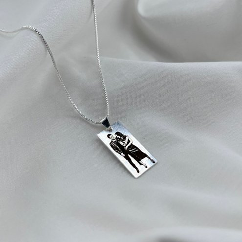 Colar Veneziana Plaquinha M Banho Prata