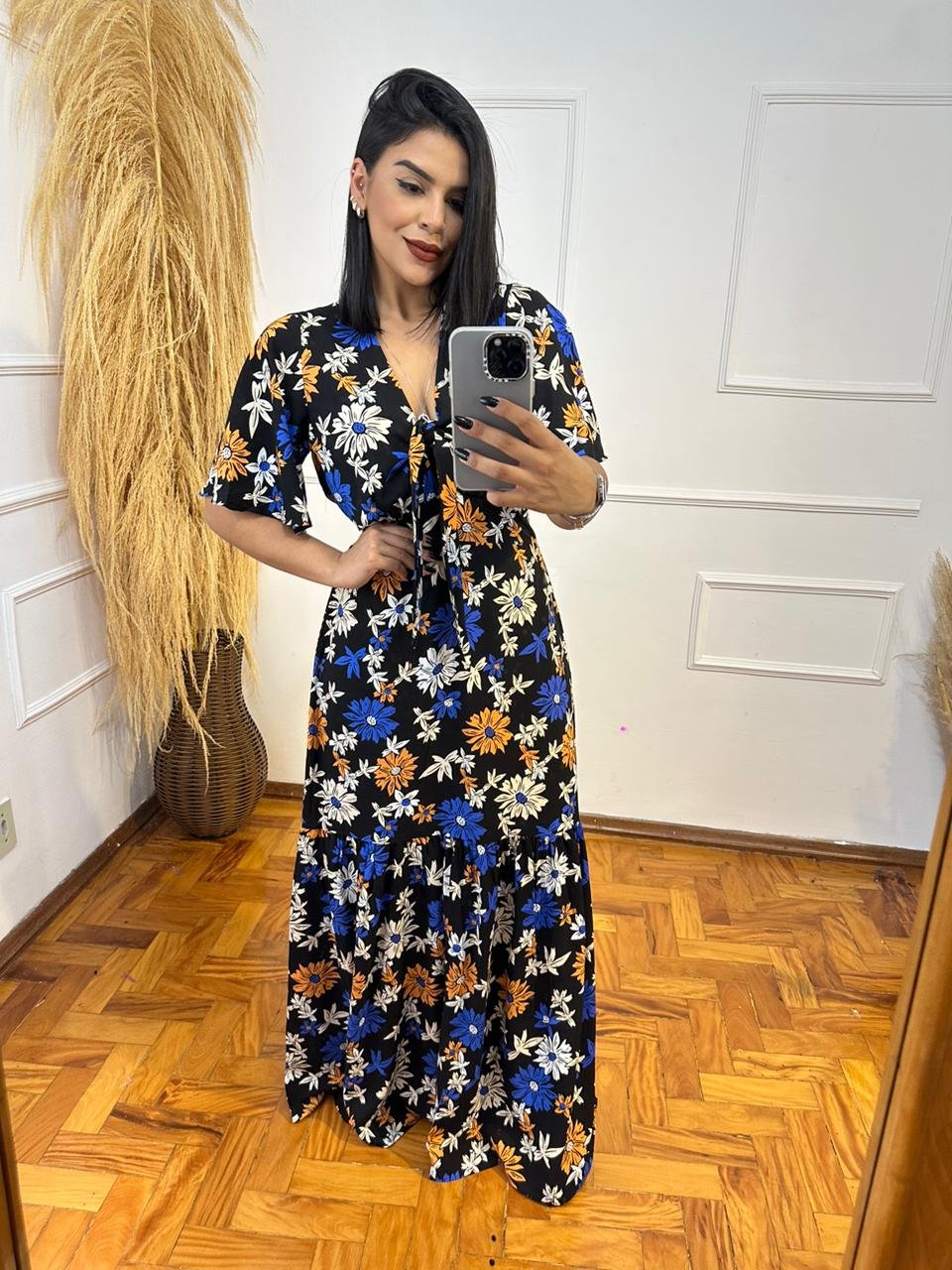 Vestido Longo Estampado Vestido Preto Com Estampa De Flores