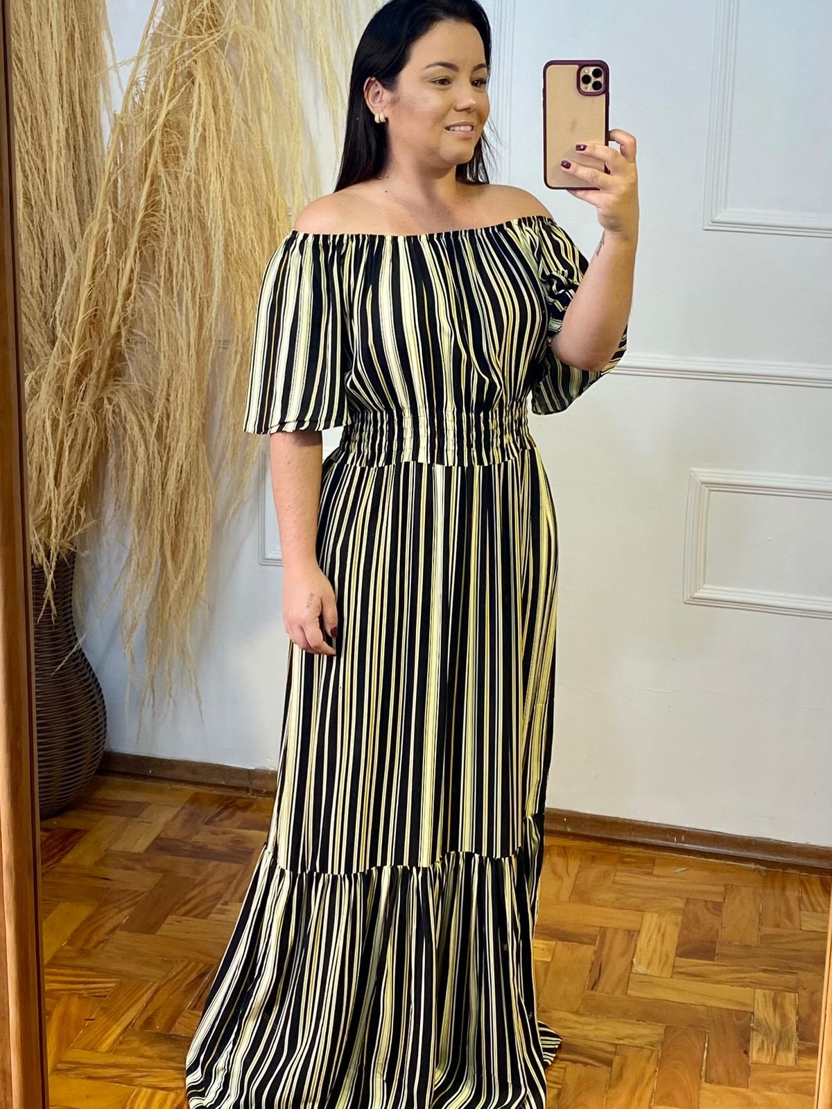 Listras Verticais Vestido Midi Listras Vestido Longo Com Listras