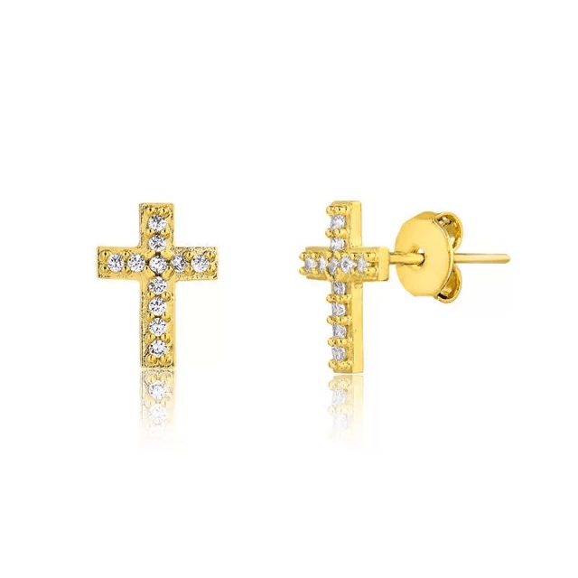 Brinco Religioso em Ouro Amarelo 18k e Zirconias BR120618