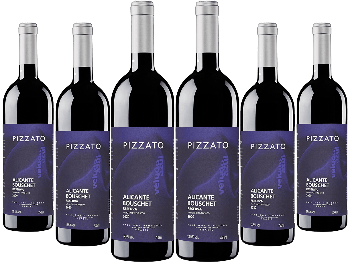 Caixa de Vinho Pizzato Veludo Azul Alicante Bouschet com 6