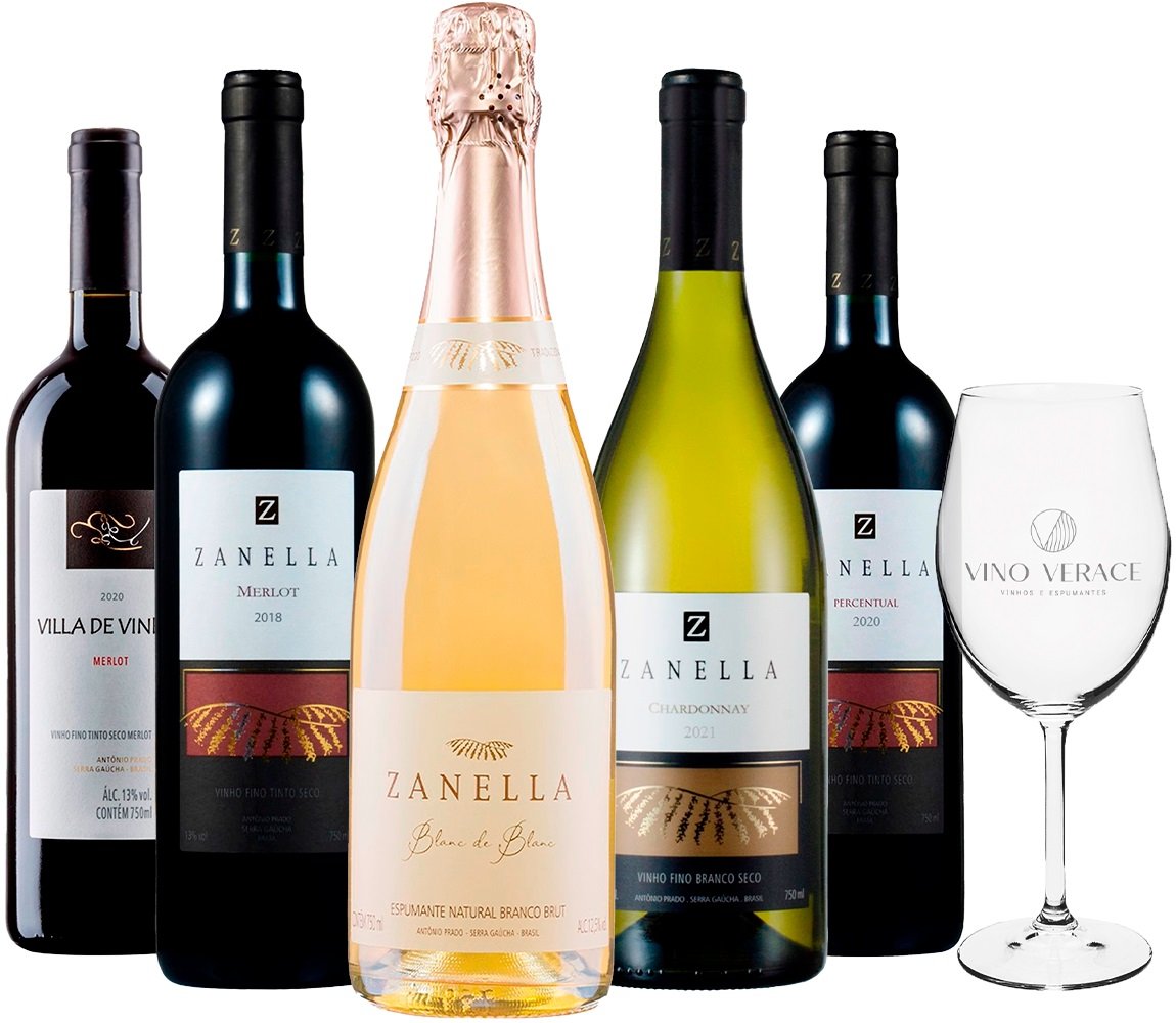 Kit Vinhos Zanella + Taça de Cristal Vino Verace | Vino Verace