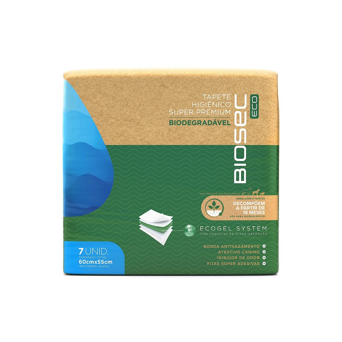 Tapete Higiênico Biodegradável 60x55 (7 Unidades) | Biosec Eco ...