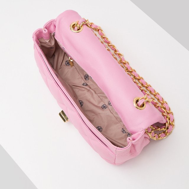 Bolsa Matelassê em Couro Rosa Barbie - Aurora