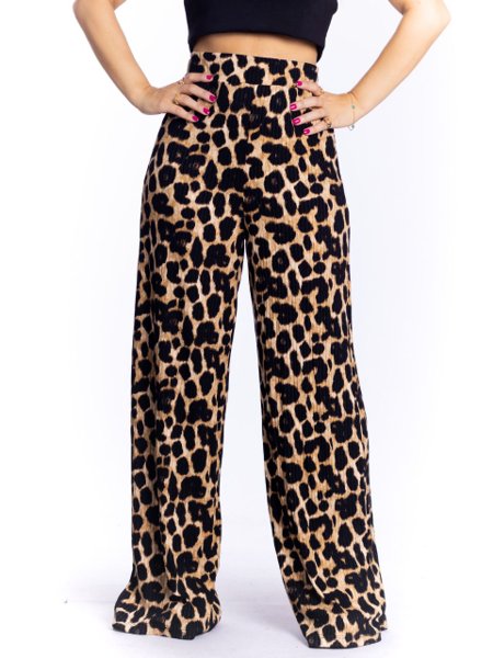 Calça Wide Leg Canelada Leopardo