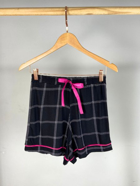 Pijama Americano de botões com shorts e manga curta Xadrez Preto