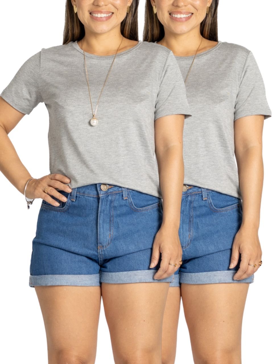 Kit 2 Camisetas Blusas Feminina manga curta com recorte