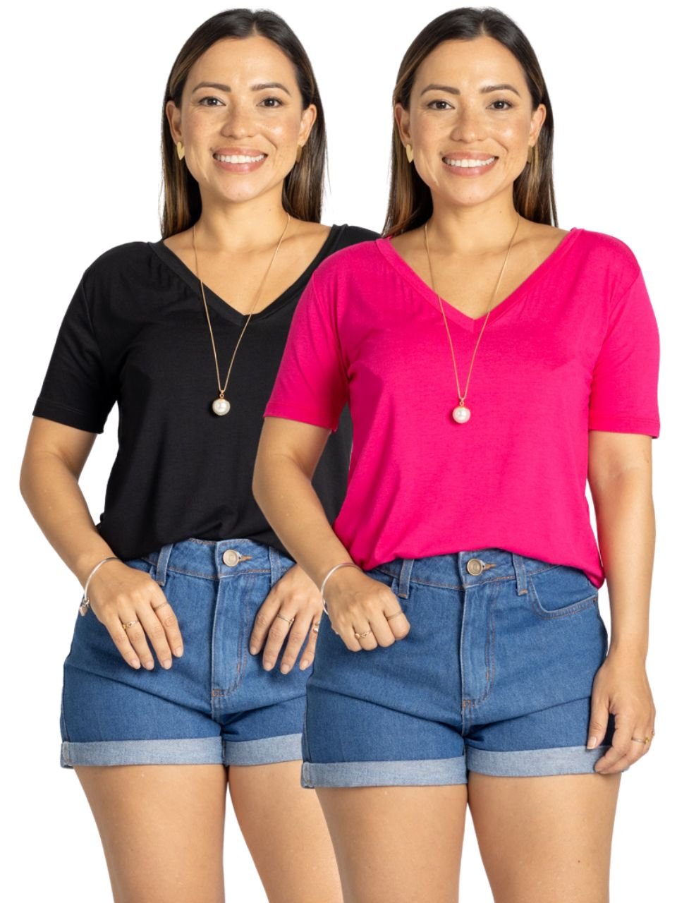 KIT BLUSA CAMISETA BÁSICA FEMININA MANGA CURTA Moda Feminina